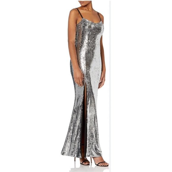 Dress The Population Ingrid Sequin Gown Women Medium Silver Prom Evening Mermaid - Picture 5 of 16